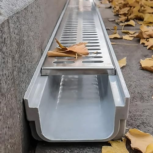 Entwässerungsrinne U-förmiges Grabenentwässerungsset Auffahrt Entwässerungsrinnen, Rinnenentwässerungssystem für den Außenbereich mit Metallgitter(10 * 6cm/3.9 * 2.4in) von VOLDAX