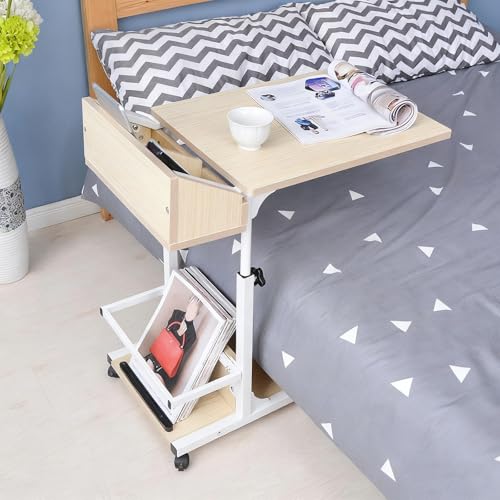 Höhenverstellbarer C-Tisch mit 4 Rollen - Mobiler Stehtisch, Kleiner Laptoptisch Couchtisch Sofatisch Kaffeetisch für Büro Wohnzimmer(Beige) von VOLDAX