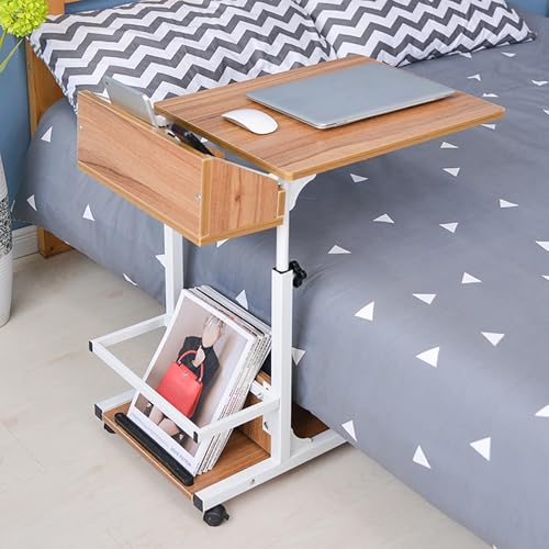 Höhenverstellbarer C-Tisch mit 4 Rollen - Mobiler Stehtisch, Kleiner Laptoptisch Couchtisch Sofatisch Kaffeetisch für Büro Wohnzimmer(Brown) von VOLDAX