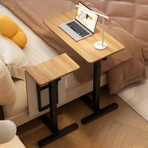 Mobiler Beistelltisch Höhenverstellbarer Pflegetisch für Bett mit 4 Rollen, 66.5-103.8cm Gestell aus Metall Kleiner Laptoptisch für Büro Wohnzimmer(Brown) von VOLDAX