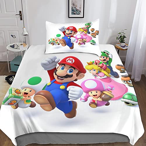 Super Mario Bettwäsche Bettbezug Set Und Kissenbezug, Zeichentrickfilme Bettwäsche Für Jungen Und Mädchen, 3D Digital Print Dreiteiliger Bettwäsche,Mikrofaser Bettbezüge Single（135x200cm） von VOLDAX