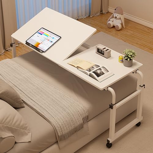 Über-Betttisch Beistelltische fürs Wohnzimmer Computertisch Höhenverstellbar mit Rollen, Betttisch Beistelltisch Sofatisch für Sofa Bett Wohnzimme(White) von VOLDAX