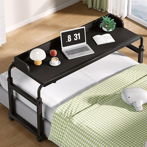 Über-Betttisch auf Rollen Höhenverstellbar/Breitenverstellbar, Mobiler Stehtisch Overbed Table Mobiler Schreibtisch Pflegetisch Laptoptisch Bettbeistelltisch(Black) von VOLDAX