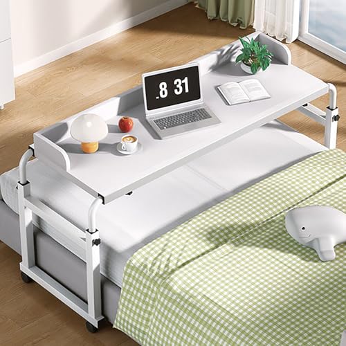 Über-Betttisch auf Rollen Höhenverstellbar/Breitenverstellbar, Mobiler Stehtisch Overbed Table Mobiler Schreibtisch Pflegetisch Laptoptisch Bettbeistelltisch(White) von VOLDAX