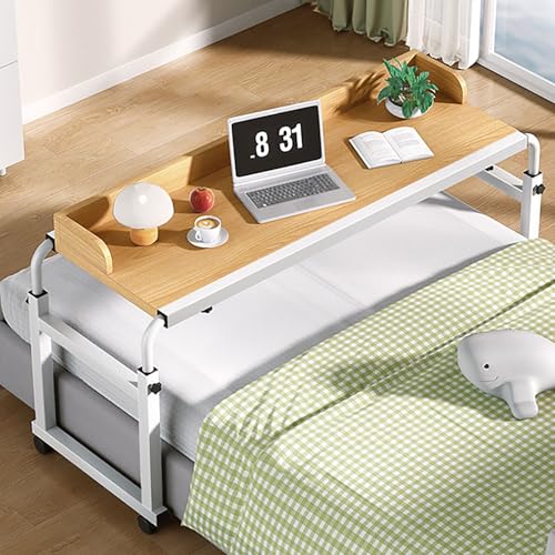 Über-Betttisch auf Rollen Höhenverstellbar/Breitenverstellbar, Mobiler Stehtisch Overbed Table Mobiler Schreibtisch Pflegetisch Laptoptisch Bettbeistelltisch(Yellow) von VOLDAX