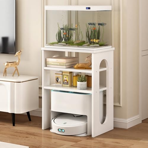 VOLDAX 2/3-stöckiger Staubsauger Roboter Schrank mit verstellbarem Regal, Offenes Versteck-Regal, für Wohnzimmer Schlafzimmer Badezimmer Balkon(White,35.5cm/14in) von VOLDAX