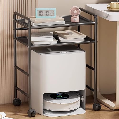 VOLDAX 2-stöckiger Staubsauger Roboter Schrank Offenes Versteck-Regal, Mobiler Lagerschrank Beistelltisch für Wohnzimmer oder Homeoffice Einfacher Wasserwechsel(Black,65cm/25.6in) von VOLDAX