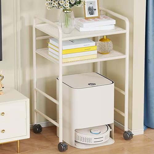 VOLDAX 2-stöckiger Staubsauger Roboter Schrank Offenes Versteck-Regal, Mobiler Lagerschrank Beistelltisch für Wohnzimmer oder Homeoffice Einfacher Wasserwechsel(White,75cm/29.5in) von VOLDAX