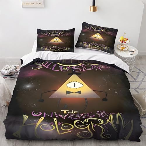 VOLDAX Bill Cipher Qualität 3 Teilige Kinder Bettwäsche-Set Mit 3D Print Cartoon Microfaser Bettbezug Und Kissenbezug Für Jungen Double（200x200cm） von VOLDAX