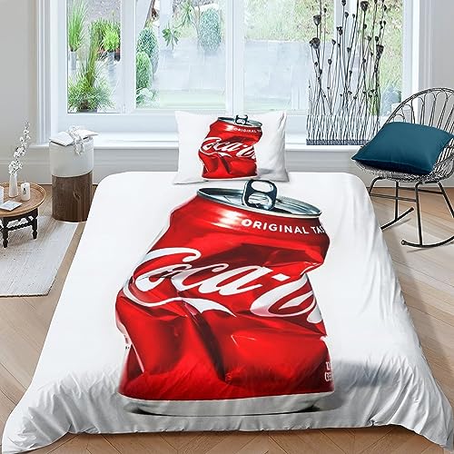 VOLDAX Coca - Cola Bettwäsche Set Microfaser 2teilig Mit Lässigem 3D Bettbezug, Kombinierendem Kissenbezug Und Reißverschluss Für Teenager Mädchen Schlafbereich Single（135x200cm） von VOLDAX