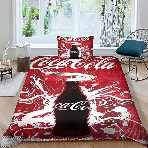 VOLDAX Coca - Cola Lässiges 2teilig Bettwäsche Set Aus Microfaser Mit 3D Motiv Bettbezug,modisch Kombinierendem Kissenbezug Für Jugendliche Teenager Mädchen Single（135x200cm） von VOLDAX