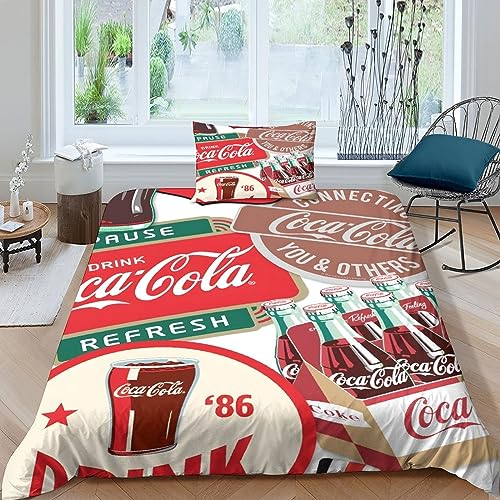 VOLDAX Coca - Cola Süßes Bettwäsche Satz Aus 3D MotivMicrofaser Für Mädchen Schlafbereich,inklusive 2teiligem Set Mit Hochwertigem Bettbezug Und Kissenbezug Single（135x200cm） von VOLDAX