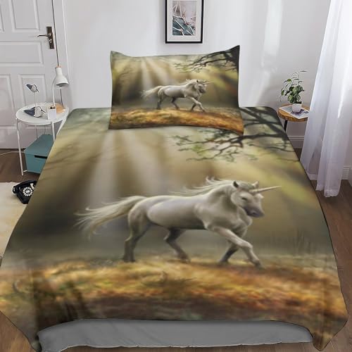 VOLDAX Einhorn Jungen Teenager Bettbezug Set Modern Glück Bettwäsche Dekorativ Betten Set Polyester Für Kinder Männer Bettbezüge Single（135x200cm） von VOLDAX