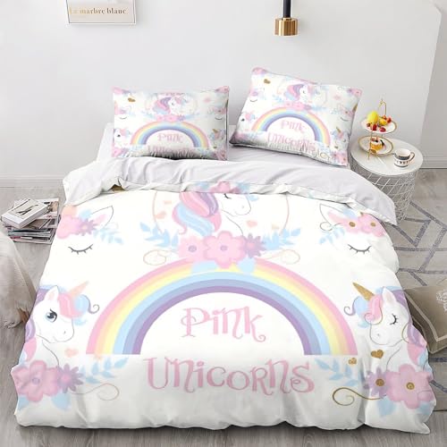 VOLDAX Glitter Unicorn 3D Effekt Bettwäsche-Set 3 Teilig Mit Leichtläufigem Reißverschluss Hochwertige Microfaser Für Traumhafte Nächte Im Eigenen Zuhause Oder in Hotels Double（200x200cm） von VOLDAX