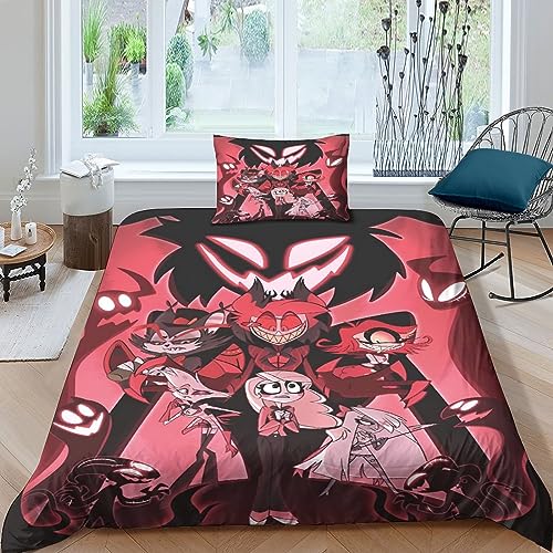 VOLDAX Hazbin Hotel 3D Bettwäsche-Set Für Mädchen Mikrofaser Bettbezug Mit Reißverschluss Und Kissenbezug Comic Versprüht Den Charme Einer Boygroup Single（135x200cm） von VOLDAX