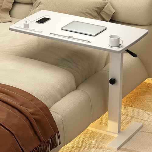 VOLDAX Höhenverstellbarer C-Tisch Mobiler Stehtisch Bett-Computertische mit Rädern, Sofatisch Nachttisch Kaffeetisch für Arbeit Lesen Essen Schlafzimmer Sofa(White,85 * 45cm/33.5 * 17.7in) von VOLDAX