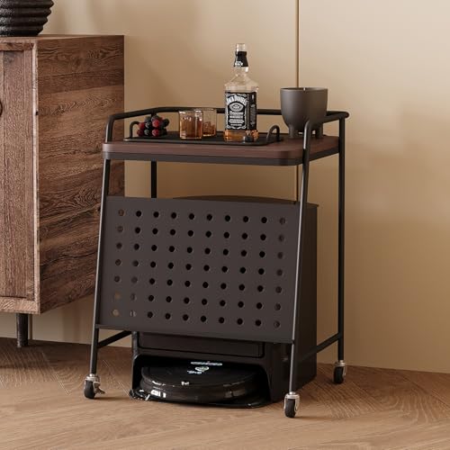 VOLDAX Möbel für Wohnakzente Verdeckter Staubsaugroboter-Aufbewahrungsregal Mobiler Lagerschrank, Metall-Nachttisch Offenes Versteck-Regal for Kleine Räume(Black) von VOLDAX
