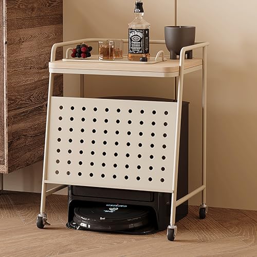 VOLDAX Möbel für Wohnakzente Verdeckter Staubsaugroboter-Aufbewahrungsregal Mobiler Lagerschrank, Metall-Nachttisch Offenes Versteck-Regal for Kleine Räume(White) von VOLDAX