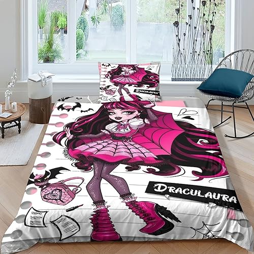 VOLDAX Monster High 3D Bettwäsche Mädchen Mikrofaser Bettbezug Mit Reißverschluss EIN Zauberhaftes Geschenk Für Kleine Prinzessinnen,Ideal Zum Geburtstag Single（135x200cm） von VOLDAX