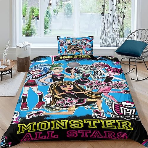 VOLDAX Monster High Süßes Bettwäsche Satz Aus 3D MotivMicrofaser Für Mädchen Schlafbereich,inklusive 2teiligem Set Mit Hochwertigem Bettbezug Und Kissenbezug Single（135x200cm） von VOLDAX