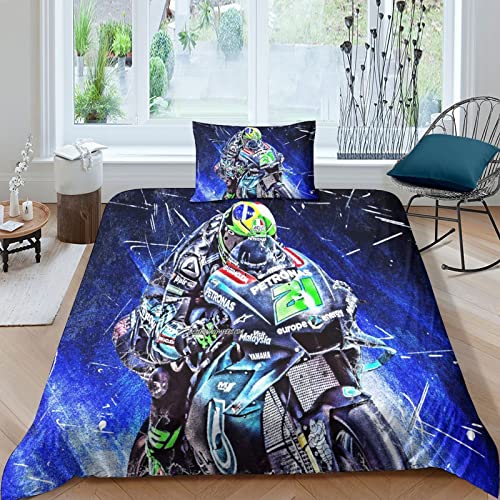 VOLDAX Motocross 3D Bettbezug-Set Motorrad-Effekt für Kinder und Erwachsene Bedrucktes Steppdecken-Set mit Kissenbezügen Motogp von VOLDAX