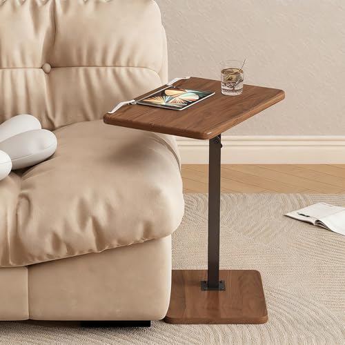 VOLDAX Nachttischablage Beistelltisch C Form Höhenverstellbarer Schreibtisch Holz Neigungsverstellbar, Mobiler Betttisch mit Luftdruckstange Pflegetisch Krankentisch(Brown1) von VOLDAX