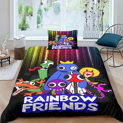 VOLDAX Rainbow Friends Fantastisches Bettwäsche Set 3D Print for Kids Aus Microfaser Für Jungen, 2teilig Mit Bettbezug, Kissenbezug Und Deckenbezu Single（135x200cm） von VOLDAX