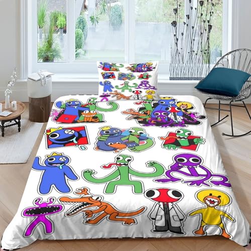 VOLDAX Rainbow Friends Himmlische Bettwäsche Satz Mit 3D Motiv, for Kids Aus Microfaser Stoff, Speziell Designt Für Studentenwohnheim, Inklusive Bettbezug Und Kissenbezug Single（135x200cm） von VOLDAX