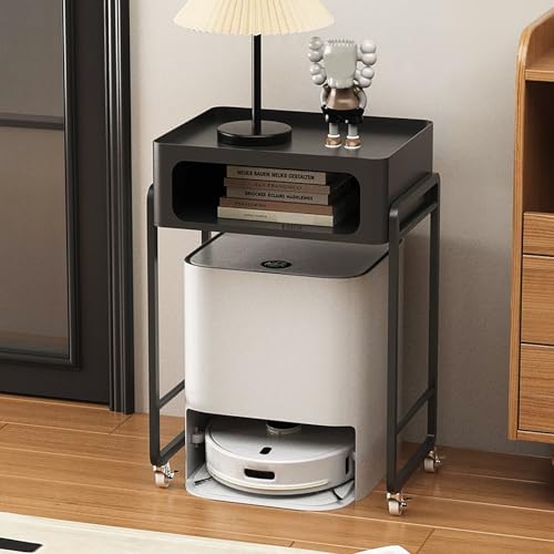 VOLDAX Roboter-Staubsauger-Ständer Offenes Versteck-Regal, Mobiler Lagerschrank Roboter Staubsauger Aufbewahrungsregal, Metall-Nachttisch Beistelltisch für Zuhause(Black) von VOLDAX