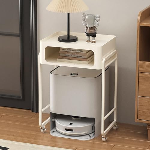 VOLDAX Roboter-Staubsauger-Ständer Offenes Versteck-Regal, Mobiler Lagerschrank Roboter Staubsauger Aufbewahrungsregal, Metall-Nachttisch Beistelltisch für Zuhause(White) von VOLDAX