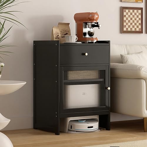 VOLDAX Roboter-Staubsauger-Standschrank Bambus-Standschrank mit verstellbarem Regal und Schublade, Beistelltisch für Wohnzimmer oder Homeoffice(Black) von VOLDAX
