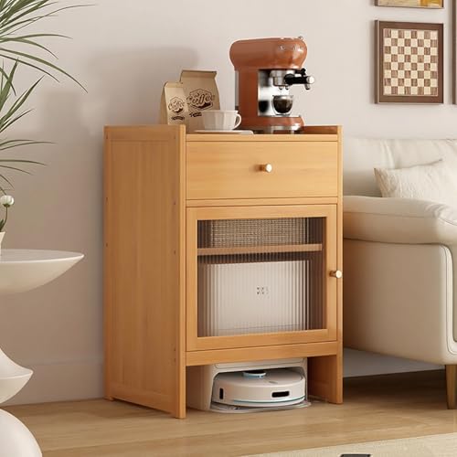 VOLDAX Roboter-Staubsauger-Standschrank Bambus-Standschrank mit verstellbarem Regal und Schublade, Beistelltisch für Wohnzimmer oder Homeoffice(Yellow) von VOLDAX