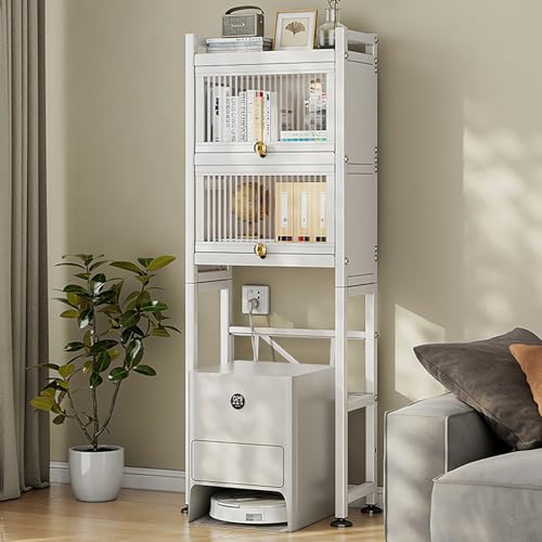 VOLDAX Saugroboter Ständer Staubsauger Beistelltisch Metall-Nachttisch, Offenes Versteck-Regal für Wohnzimmer Küche Schlafzimmer Einfaches Wasserwechseln(50 * 167cm/19.7 * 65.7in) von VOLDAX