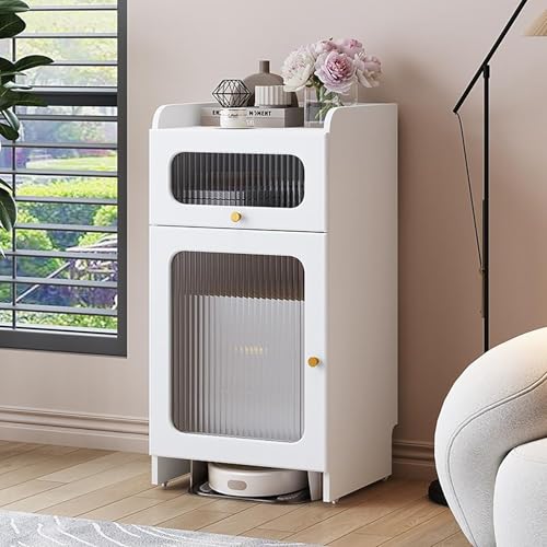 VOLDAX Saugroboter Ständer Staubsauger Beistelltisch Mobiler Lagerschrank, Staubsaugerregal Stauraum für Wohnzimmer Schlafzimmer Küche(White) von VOLDAX