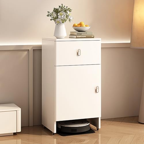 VOLDAX Saugroboter Ständer Staubsauger Beistelltisch Mobiler Lagerschrank für Selbstentleerenden Roboter und Mopp, für Wohnzimmer oder Home Office(White,55cm/21.7in) von VOLDAX