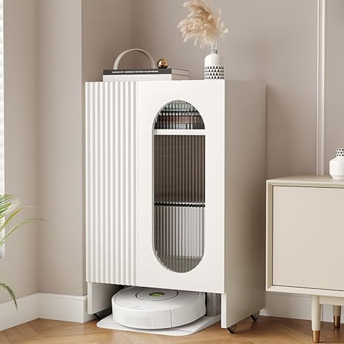 VOLDAX Saugroboter Ständer Staubsauger Beistelltisch Wohnzimmer Mobiler Lagerschrank, Einfacher Wasserwechsel Beistelltisch für Wohnzimmer oder Homeoffice(White,90cm/35.4in) von VOLDAX