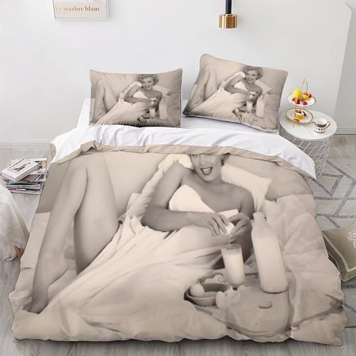 VOLDAX Sexy 3 Teilig Bettwäsche-Set Marilyn Monroe Bettbezug Für Kinder Jungen Männer Modern Dekorative Bettwäsche Drucken Coole Double（200x200cm） von VOLDAX