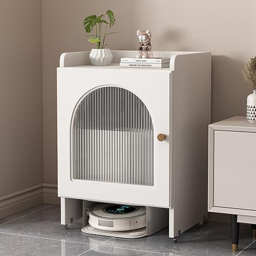 VOLDAX Versteckter Roboter-Staubsaugerschrank Mobiler Lagerschrank für Selbstentleerenden Roboter und Mopp, für Wohnzimmer oder Home Office(White-A,75cm/29.5in) von VOLDAX