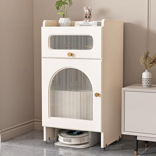 VOLDAX Versteckter Roboter-Staubsaugerschrank Mobiler Lagerschrank für Selbstentleerenden Roboter und Mopp, für Wohnzimmer oder Home Office(White-A,92cm/36in) von VOLDAX