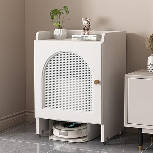 VOLDAX Versteckter Roboter-Staubsaugerschrank Mobiler Lagerschrank für Selbstentleerenden Roboter und Mopp, für Wohnzimmer oder Home Office(White-B,75cm/29.5in) von VOLDAX