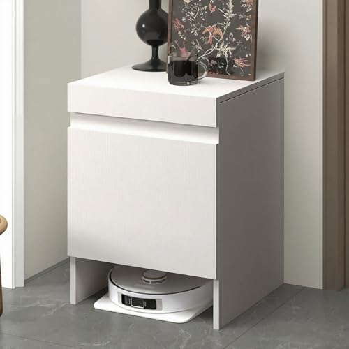 VOLDAX Versteckter Schrank für Saugroboter aus Massivholz, Lagerschrank für Roboterstaubsauger offene Rückwand für Wohnzimmer Schlafzimmer Badezimmer(White) von VOLDAX