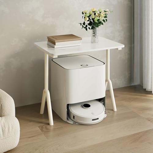 VOLDAX Versteckter Schrank für Saugroboter aus Massivholz, Offenes Versteck-Regal Höhenverstellbar, Metall-Nachttisch für Wohnzimmer oder Home Office(White,60cm/23.6in) von VOLDAX