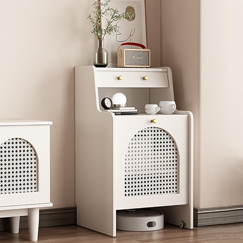 VOLDAX Versteckter Schrank für Saugroboter mit Türen und Schubladen, Mobiler Lagerschrank für Selbstentleerenden Roboter und Mopp(White,45cm/17.7in) von VOLDAX