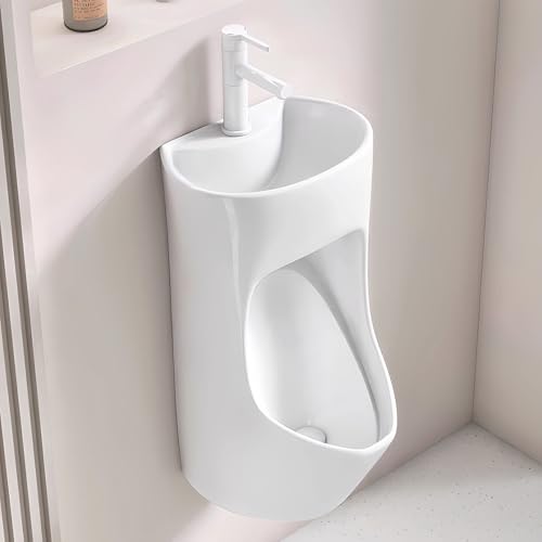 Wand-Urinal mit Waschbecken Urinale for Männer mit Einziehbarem Wasserhahn, Wandmontierte spritzwassergeschützte Spülurinale von VOLDAX
