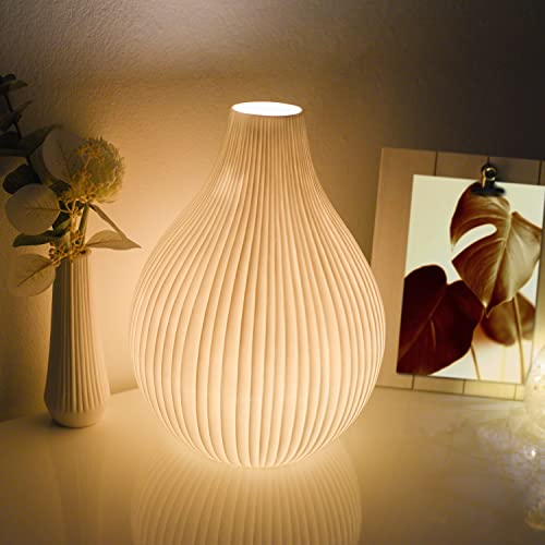 VOLIOS® Keramik Tischlampe ink. 6 Watt LED Birne I Dekolampe I Nachttischlampe I Tischleuchte weiß I beleuchtete Deko (Tropfen) von VOLIOS