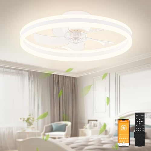 VOLISUN Deckenventilator mit Beleuchtung und Fernbedienung, 6 Windstufen und Dimmbar, Moderner Deckenlampe mit Ventilator, Leiser LED Deckenventilator für Schlafzimmer Wohnzimmer (Weiß, 40CM) von VOLISUN