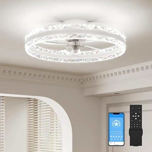 VOLISUN Deckenventilator mit Beleuchtung und Fernbedienung, 6 Windstufen und Dimmbar, Moderner Deckenlampe mit Ventilator, Leiser LED Deckenventilator für Schlafzimmer Wohnzimmer (Weiß, 40CM) von VOLISUN