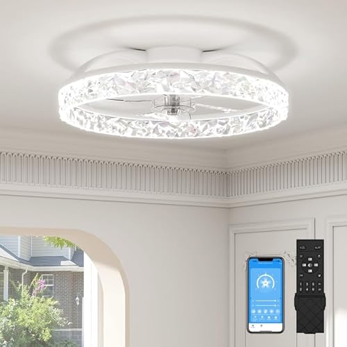 VOLISUN Deckenventilator mit Beleuchtung und Fernbedienung, 6 Windstufen und Dimmbar, Moderner Deckenlampe mit Ventilator, Leiser LED Deckenventilator für Schlafzimmer Wohnzimmer (Weiß, 40CM) von VOLISUN