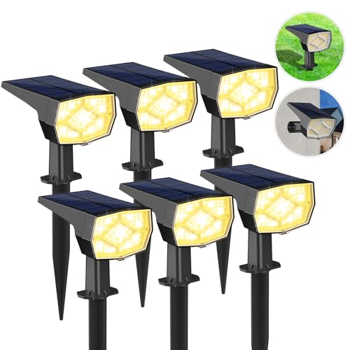 VOLISUN Solarlampen für Außen, 3000K Warmweiß LED Solarstrahler für Außen 6 Stück, 3 Helligkeitsmodi IP65 Wasserdicht Solar Gartenleuchte für Garten, Hof, Wege von VOLISUN