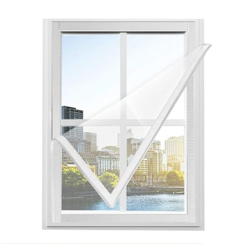 DIY Insektenschutz Fenstergitter 140x145cm Weiß Moskitonetz Fenster mit Klettband Frischluftzirkulation Für Küche/Wohnzimmer/Schlafzimmer von VOLLENC